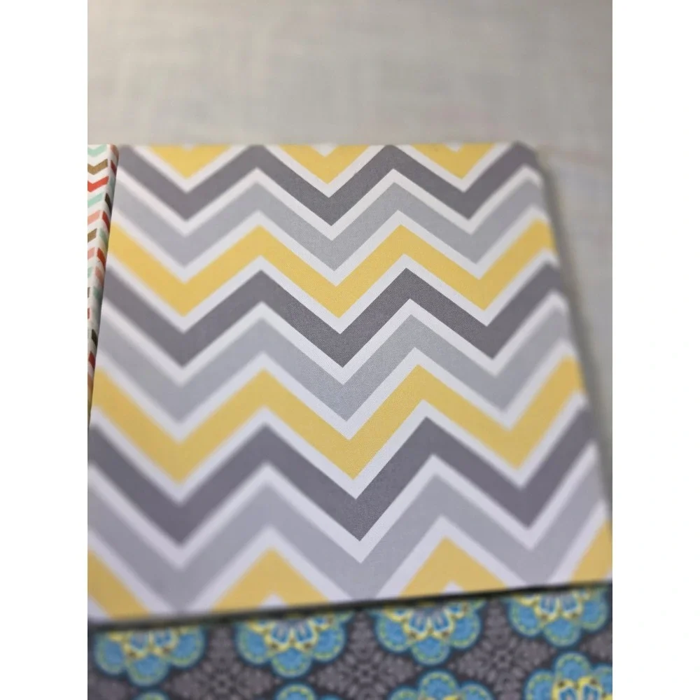 Set of 4 Canvas Wall Art 12x12 Yellow Grey Teal Chevron Floral Geometric Prints
